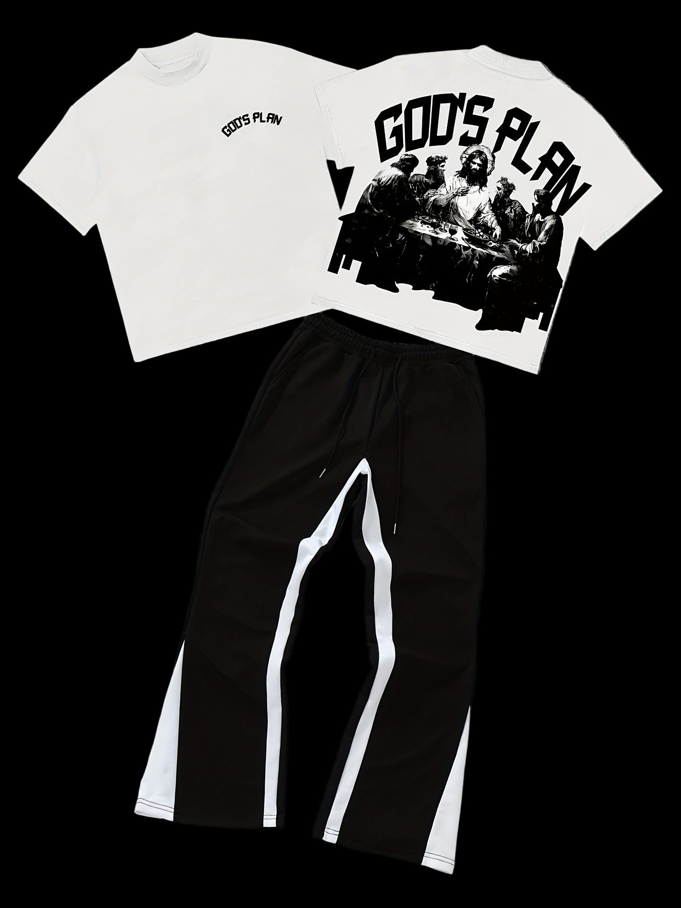 "Last Supper" Graphic T-Shirt & Flared Pants Set