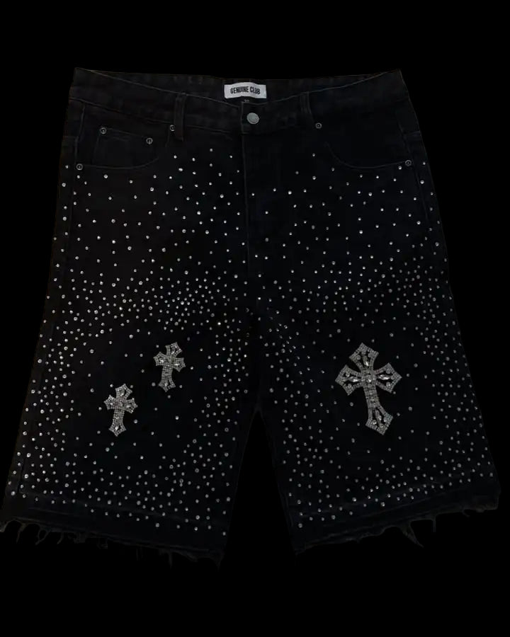Cross Rhinestone Denim Shorts