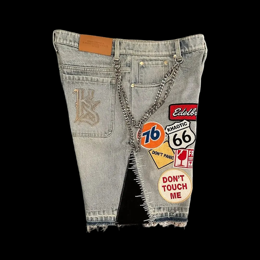 Patchwork Denim Short Cartoon Pattern