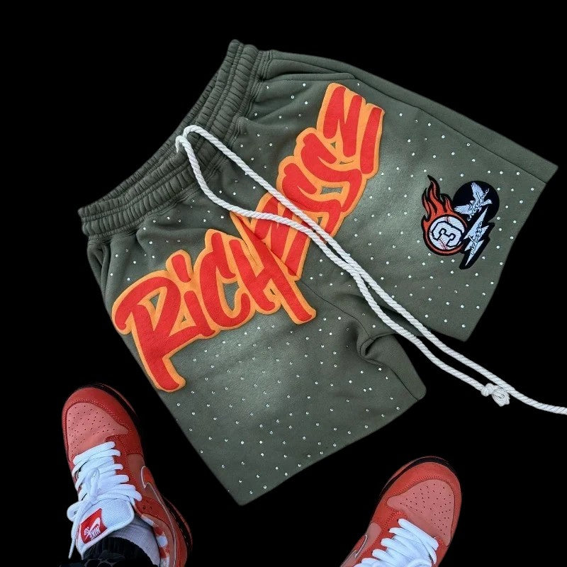 Shorts Rhinestone Letter