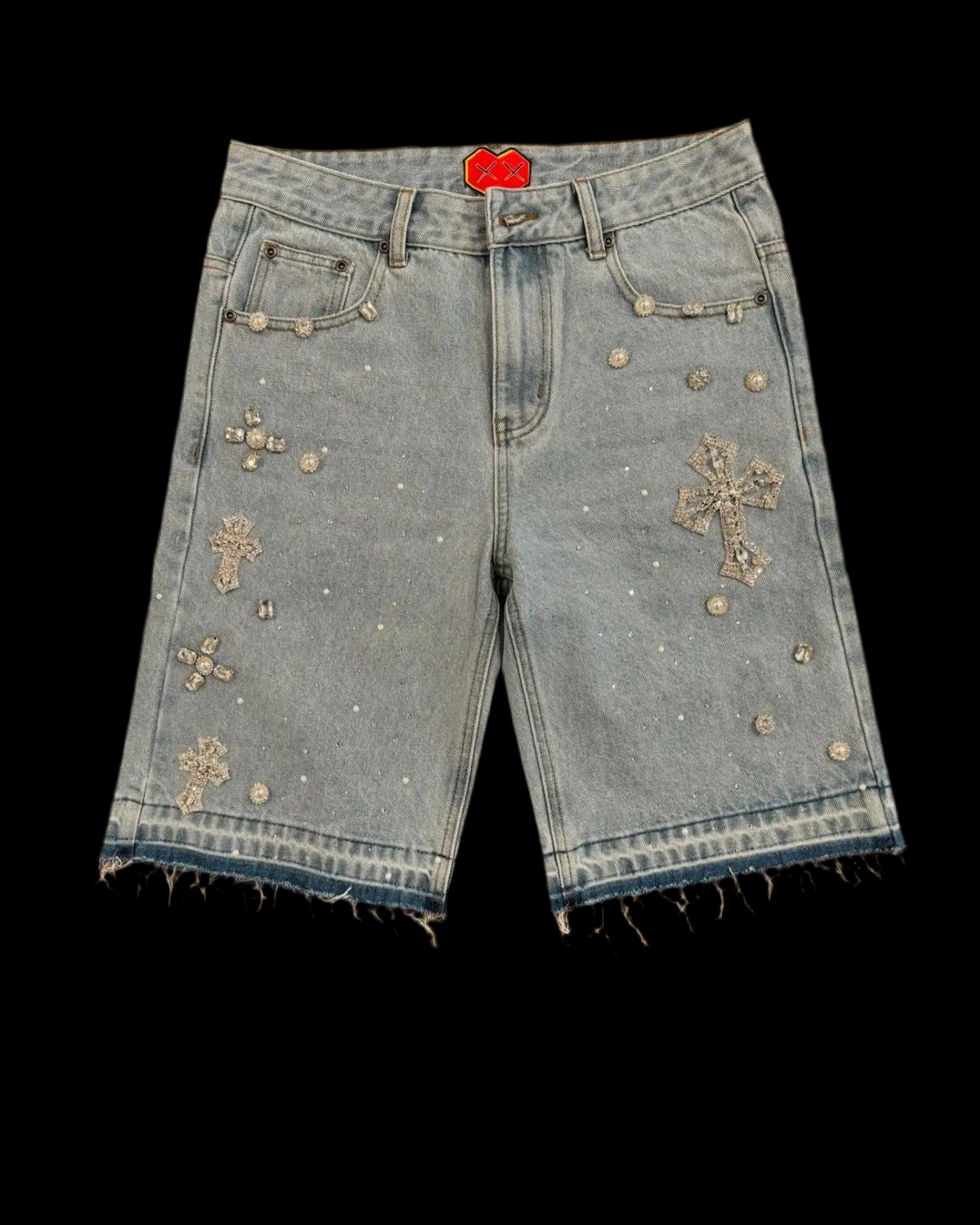 Diamond Cross Embroidery Denim Shorts