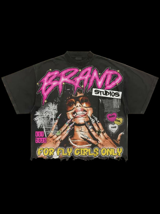 Bold Graffiti  Tee "Fly Girls Only" Slogan