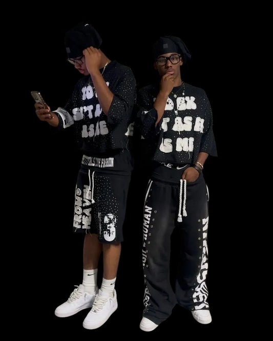 Patchwork Letter Sweatpants Set