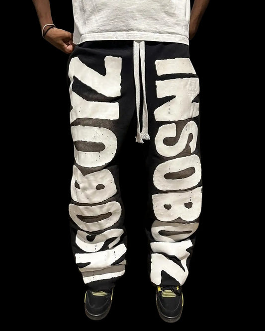 Retro Letter Patch Baggy Jogging Pants
