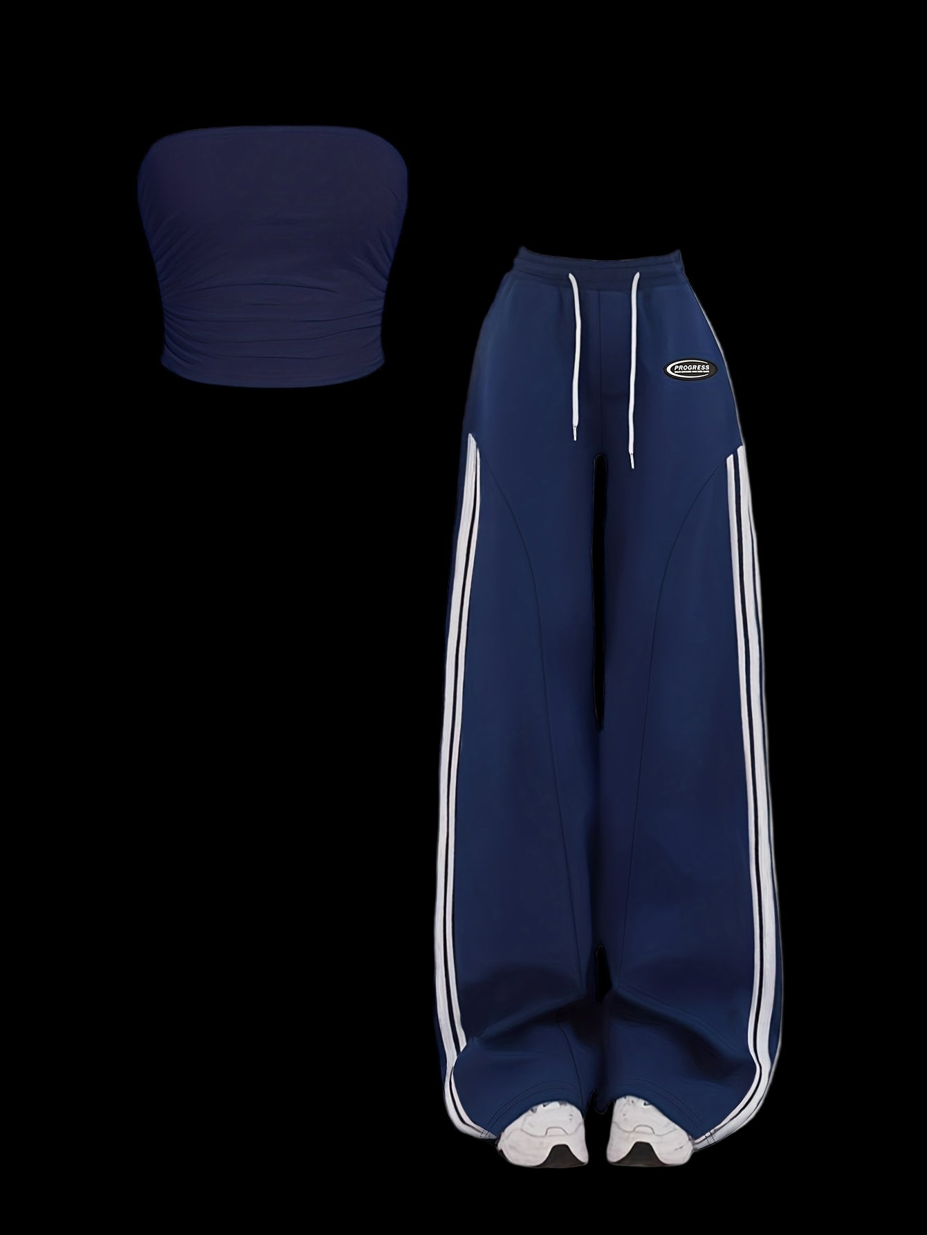 2pcs  Slim Fit Crop Top & Wide Leg Pants